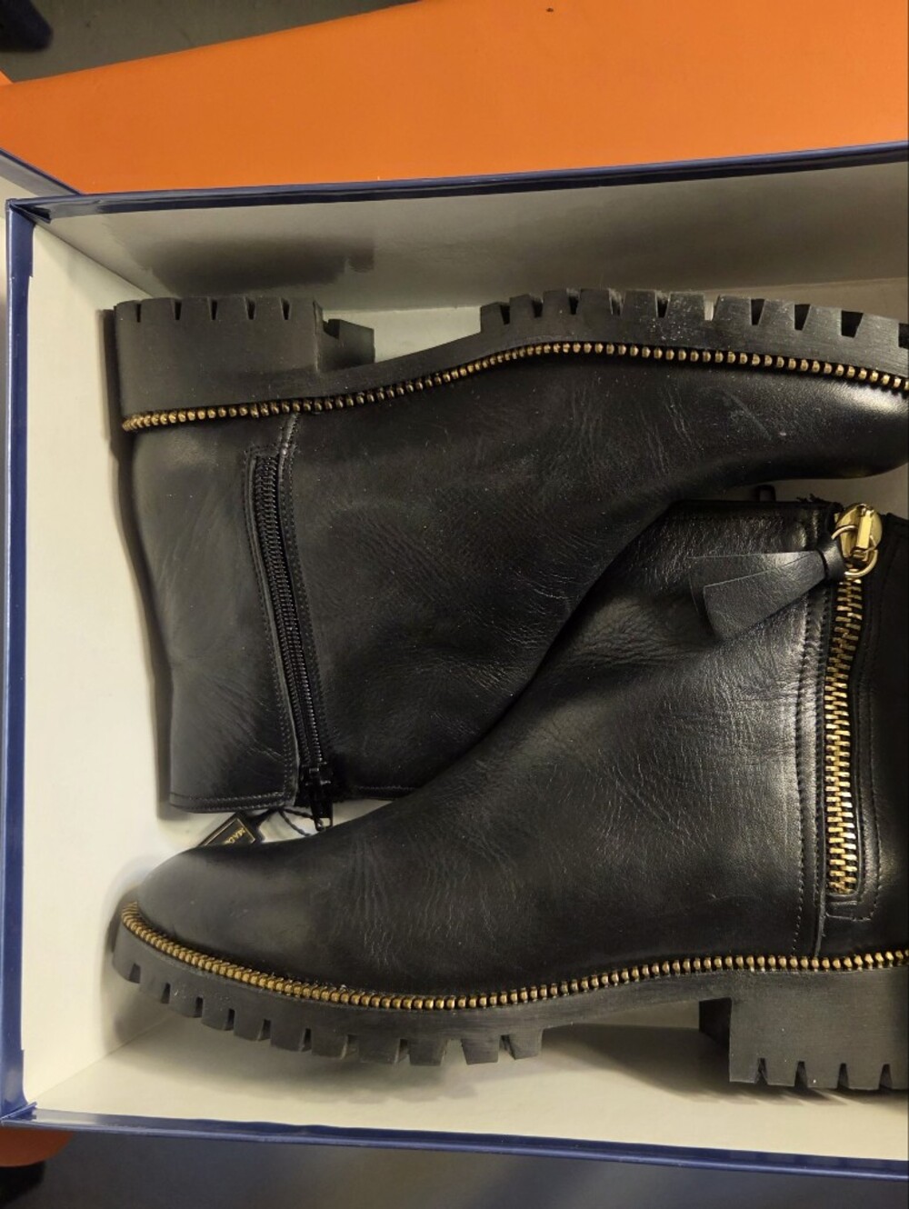 Napoleoni Made in Italy Black Leather Ankle Boots Womens Size 37 Chain Lug Sole